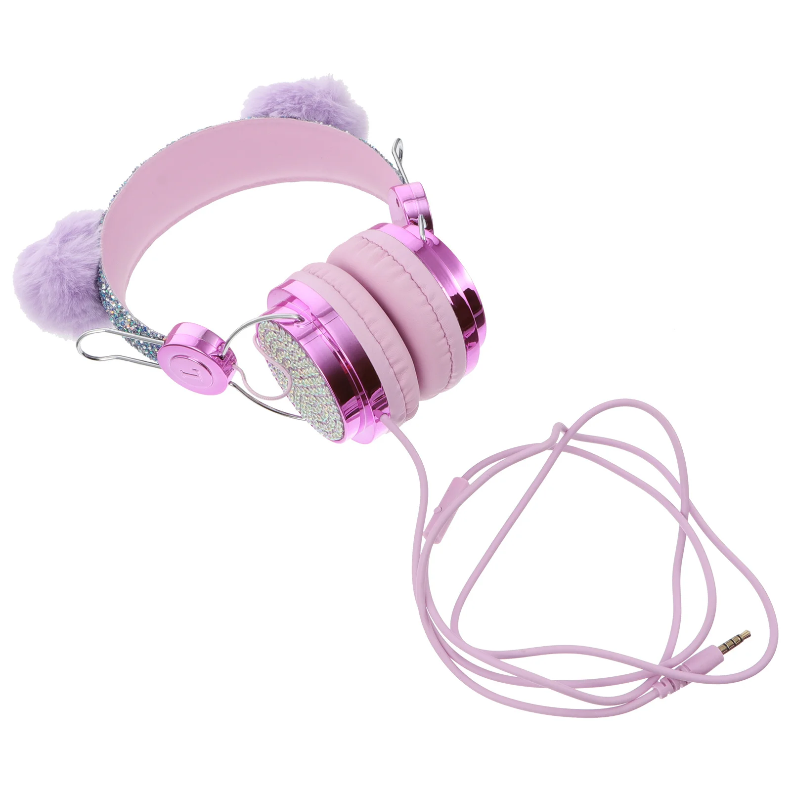 

Cat Ear Headphones For Kids Shiny Rhinestone Sequin Elastic Anti-Freeze On Ear Headset Children Microphone School Travel