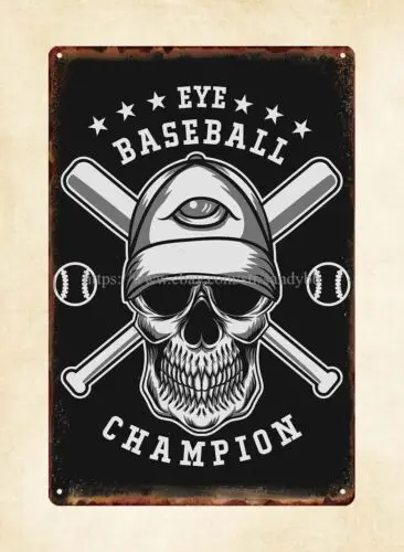 inspirational wall decor skull skeleton eye baseball metal tin sign