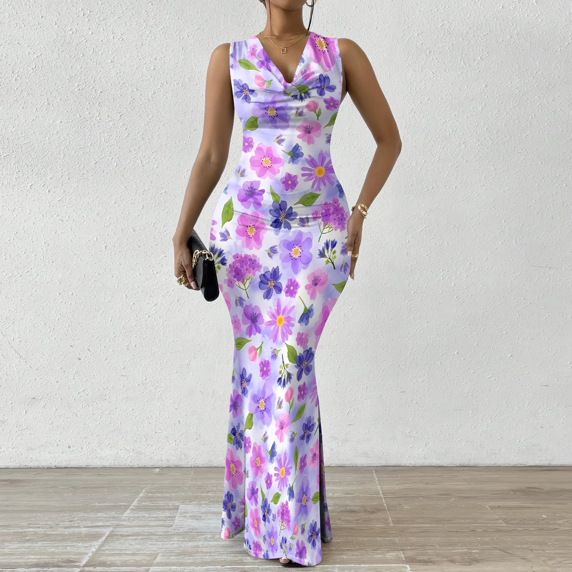

Black White Rose Print Mini Dress Sleeveless V Neck Elegant Summer Casual Short Dress For Women Vacation Style