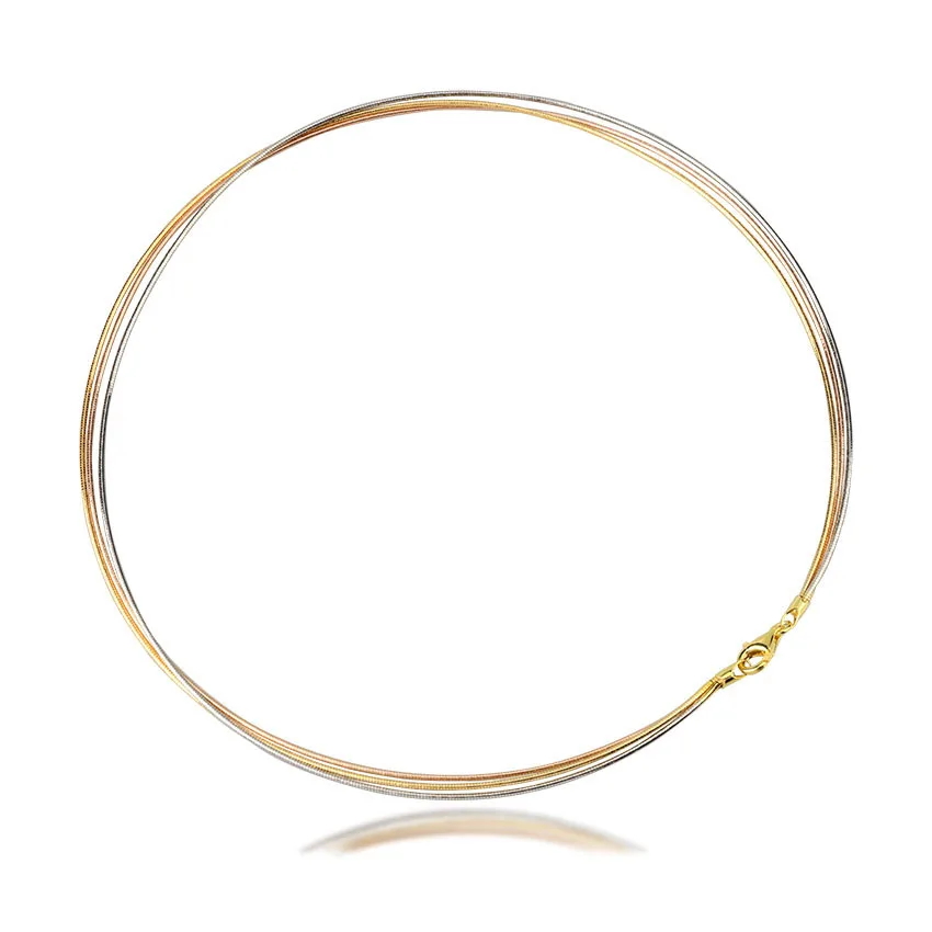 

Real 925 Silver Tri Tone Multilayered 1MM Snake Chain Torques Necklace Women Tiny Dainty Italy Jewel Stack Choker Necklaces Gift