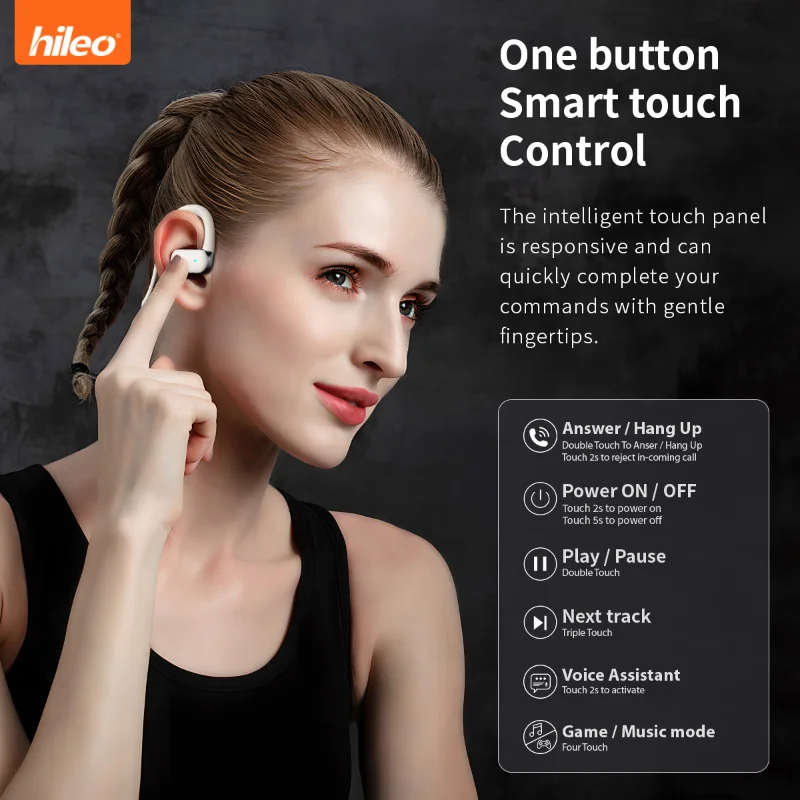 HiLeo Hi77 5.4 Open Ear Hanger Air Conduction Two Ear Wireless Bluetooth Earphones HiFi Sound Quality Non in Ear Touch Button