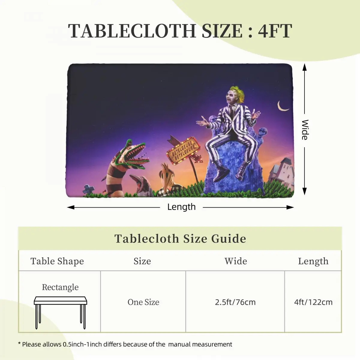 Custom Rectangular Oilproof Tim Burton Beetlejuices Horror Film Table Cover Table Cloth 4FT Tablecloth for Picnic