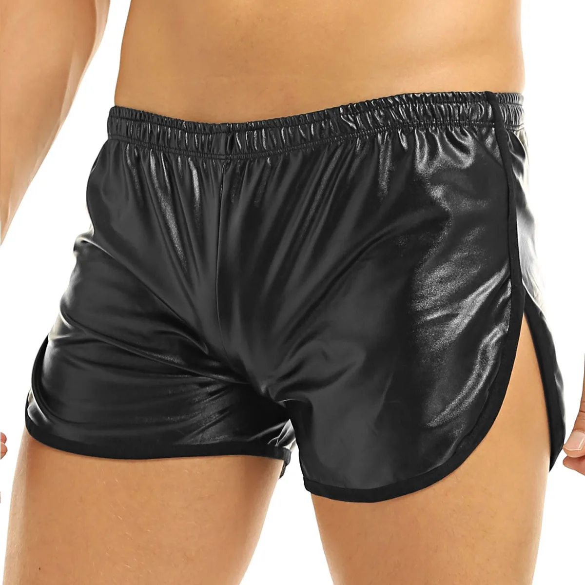 YiZYiF Shiny Shorts Men Boxers Shorts Faux Leather Sport Hot Boxer Fitness Short Pants Back Pocket Gyms Men Shorts men clothes