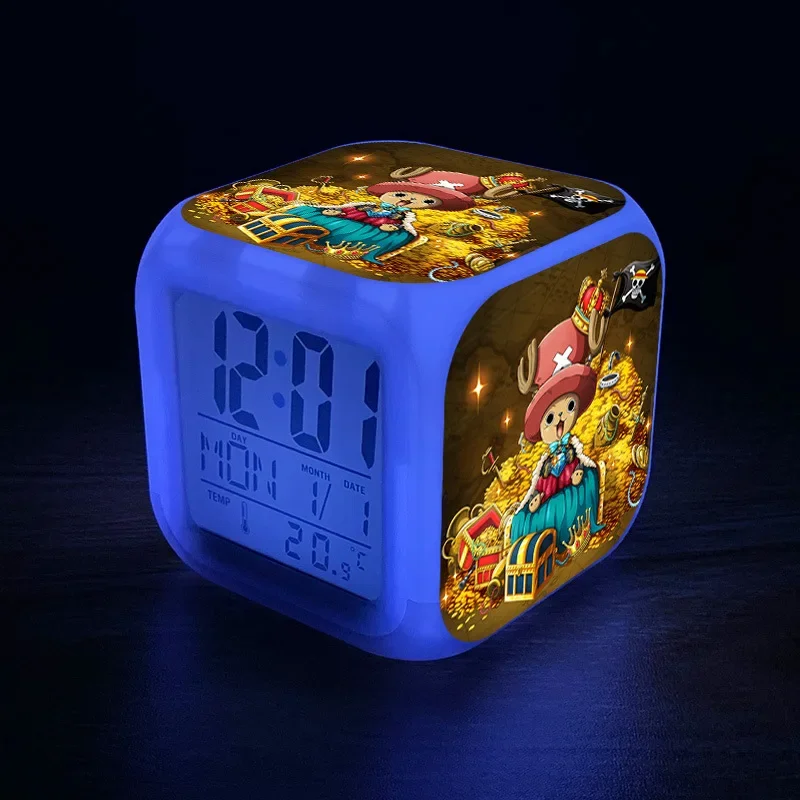 قطعة واحدة لوفي المنبه الرسوم المتحركة الشكل مصباح ليد الساعات الليلية رورونوا زورو الكرتون مكتب ساعة غرفة الطفل الديكور الصبي هدية #6