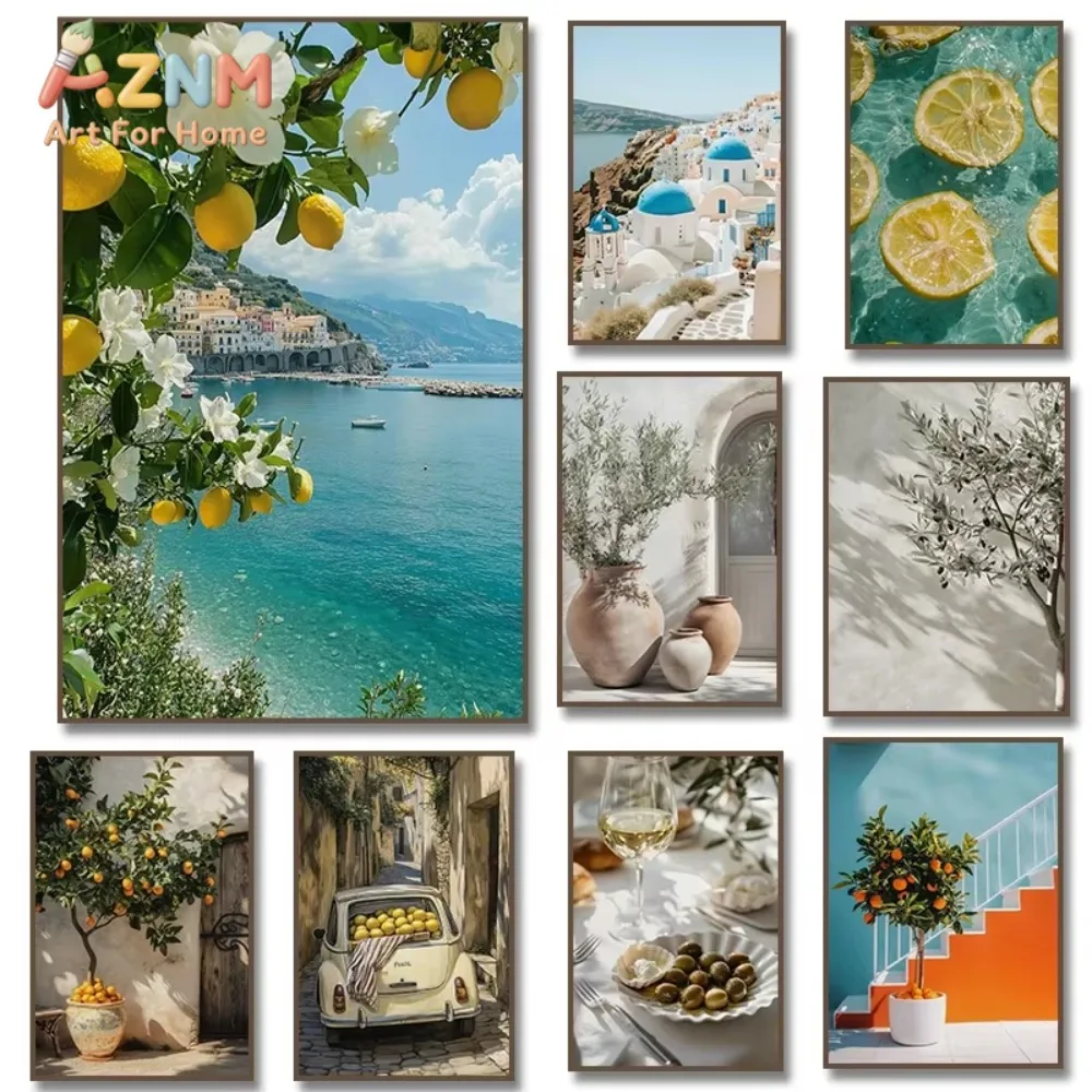 

1pc Italian Lemon Orange Olive Tree Canvas Poster Mediterranean Greek Landscape Wall Art Mural for Modern Room Home Decor