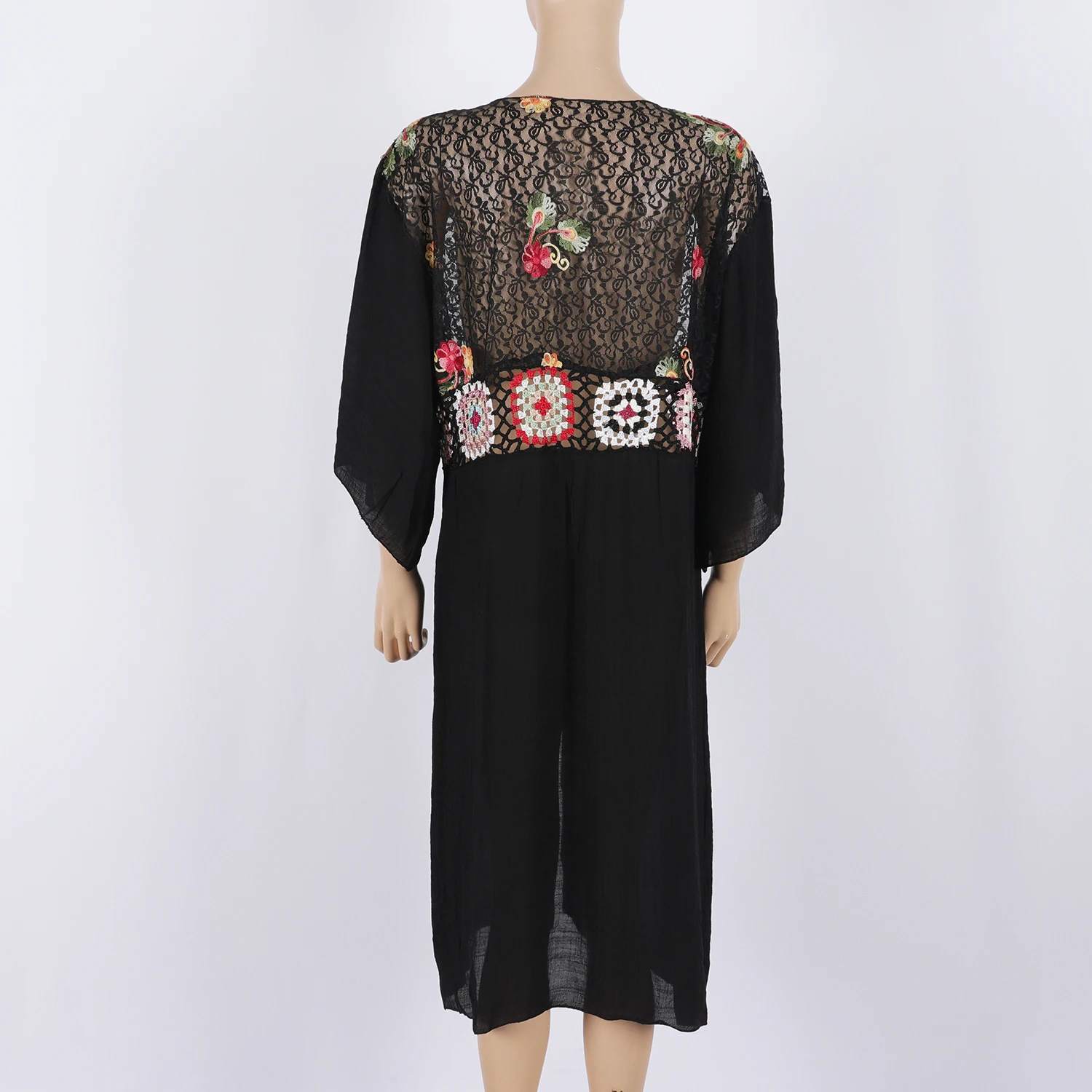 Frauen Blumen Stickerei Kimono Strand Cover Ups Langes Kleid Spitze Häkeln Patchwork Strickjacke Spitze-up Beachwear Sommerkleid