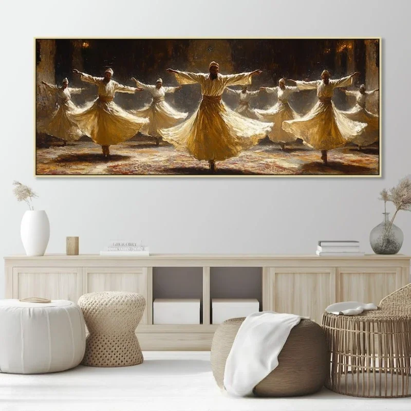 Large-sized 1pc frameless Canvas Painting Elegant Sufi Dervish Canvas Painting Wall Art, Frameless Abstract Islamic Whirling Dan