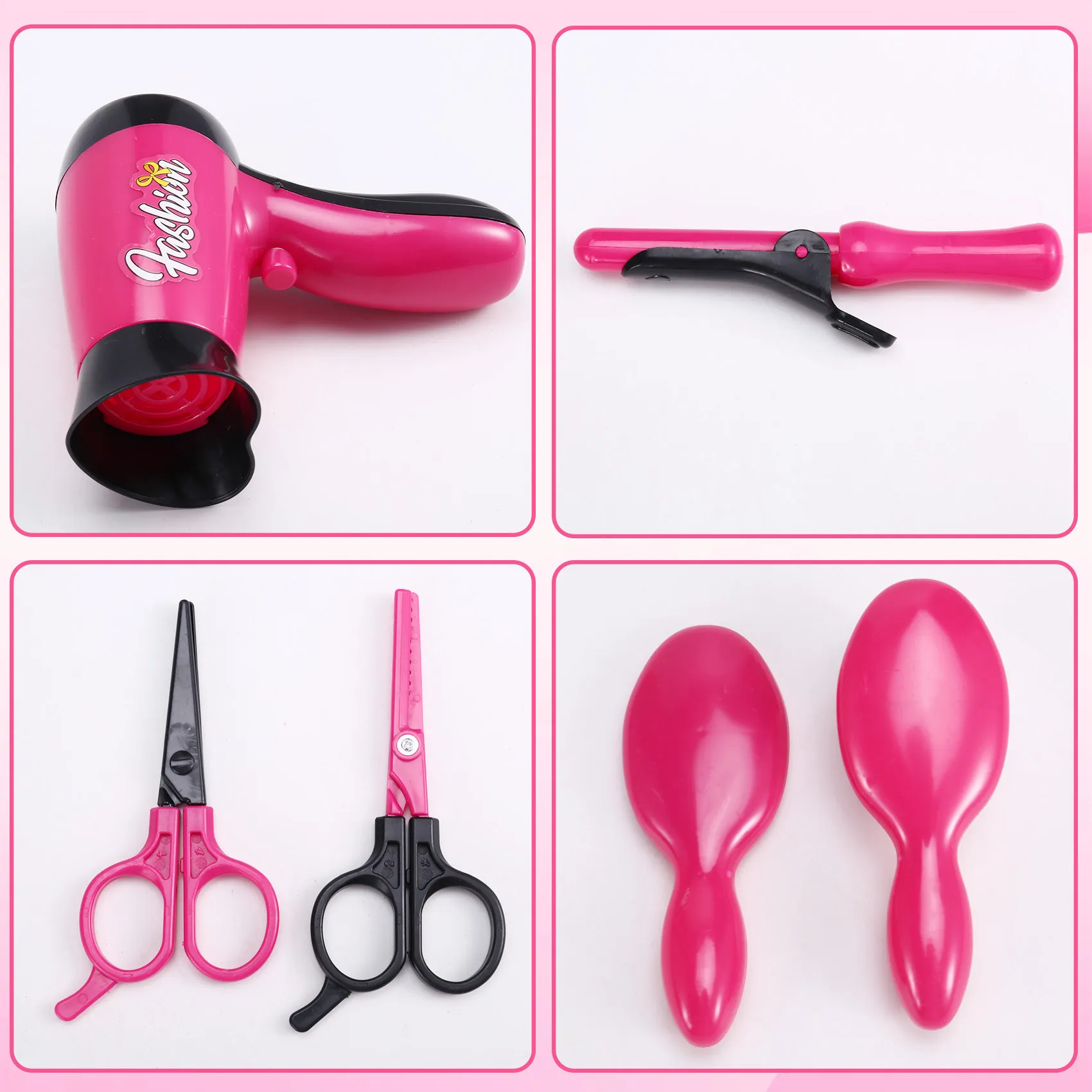 DELAM-Kids Pretend Play Friseur Haar Simulation Spiel Kinder Haar Styling Werkzeuge Fön Curler Make-Up Kit