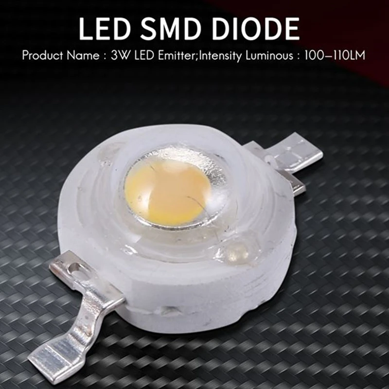 500 Pieces High Power 2 Pin 3W Warm White LED Bead Emitters 100-110Lm Durable Easy Install Easy To Use