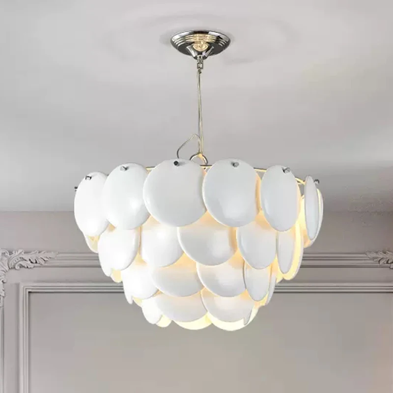 Creamy White Ceramic Pendant Lights Fixture French Modern Luxury Pendant Lamp European Flower Petal Droplight Lustres Luminair