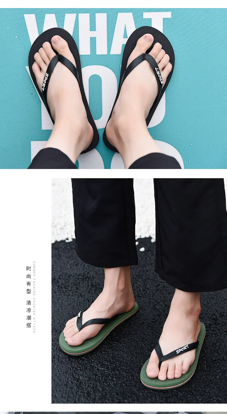 Herren Schwarze Klassische Flip-Flops Rutschfeste Strandsandalen Damen Schnelltrocknende Lässige Flache Bequeme Sommer-Zehenstegsandalen für Drinnen und Draußen – Detail 8