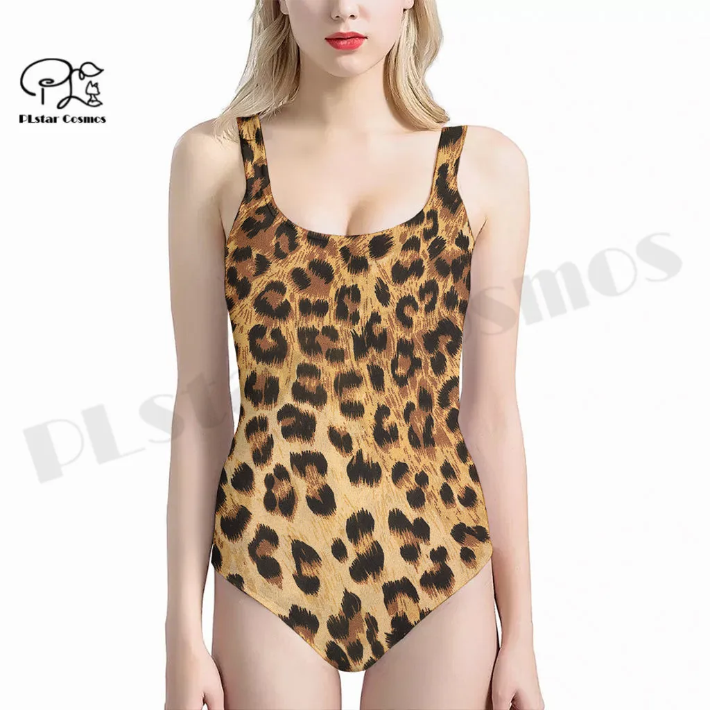 PLstar Cosmos Vintage Leopard Baju Renang Wanita Terbaru Satu Potong Premium 3DPrint Uniqe Pakaian Renang Pantai Kasual Q-1