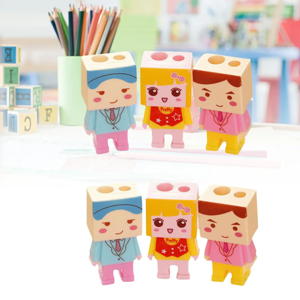 

6pcs Pencil Cute Cartoon Double Hole Sharpener Erasers for Kids Students Lightweight School Supplies Double Hole