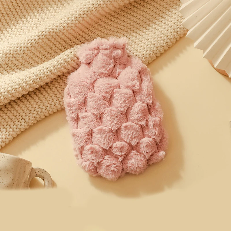 Bolsa de agua caliente llena de agua de 2L con tapa, bolso grande de felpa bonito y cálido, compresa para mujer, para estómago, cuello, cama, manos cálidas, tesoro