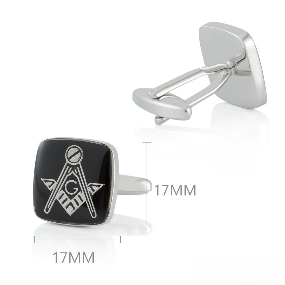 Square Black Masonic Enamel Cufflinks with Epoxy Resin Pin Freemasonry Formal Clothes Shirt Cufflink Pin on Coat Suit