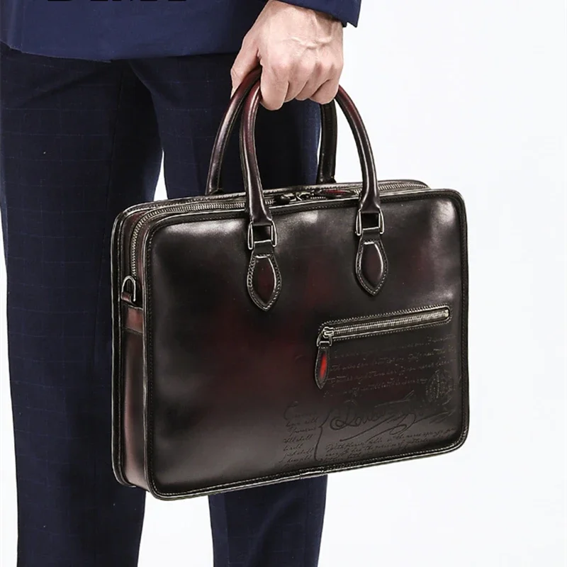 Luxury Brand Men\'s Briefcases Italian Genuine Learther French Designer Business Gentlemen Classic Vintage Top Quality Briefcase