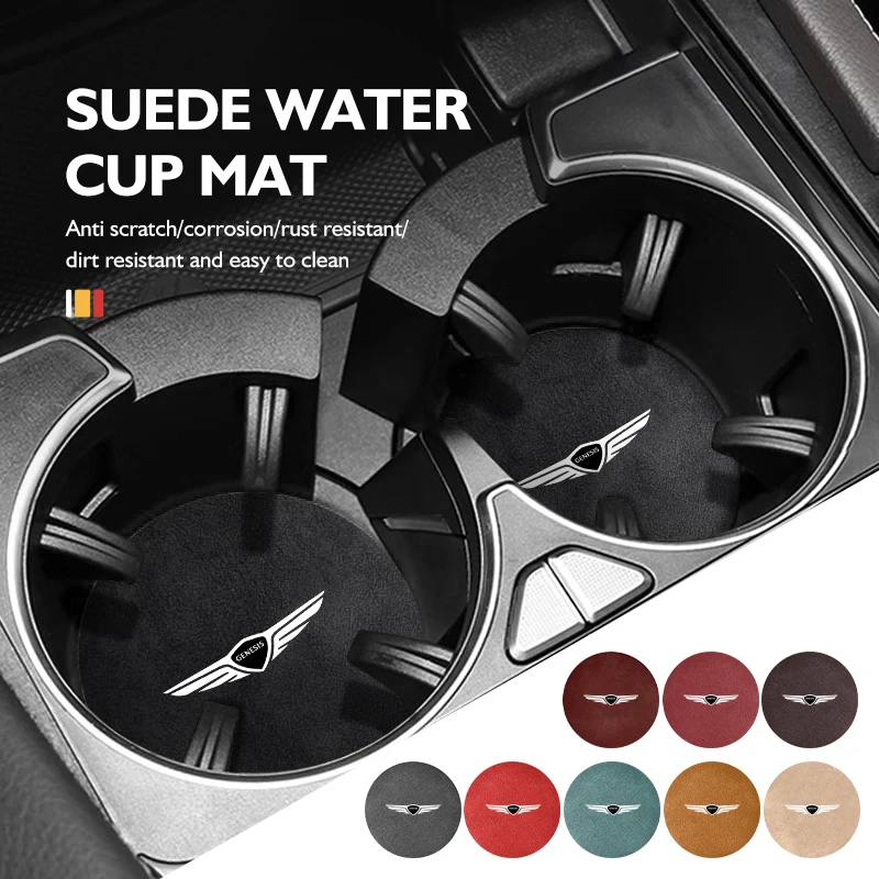 Car Coaster Water Cup Slot Non-Slip Mat Suede Pad Accessories For GENESIS Coupe EQ900 G70 G80 G90 GV60 GV70 GV80 2023