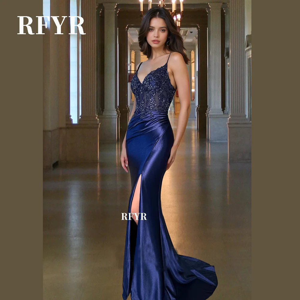 

RFYR Lace Up Back Prom Dress Applique Evening Dresses فستان سهرة Mermaid Party Dress Trumpet vestidos de fiesta Customized