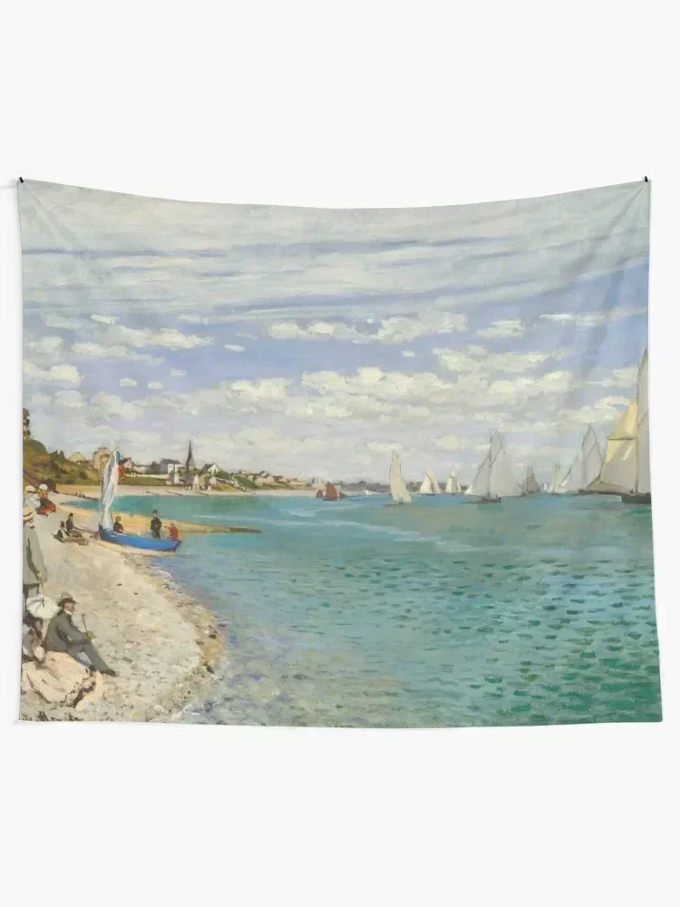 Impressionist Art Regatta at Sainte-Adresse (1867) by Claude Monet Tapestry Carpet Wall Decorative Wall Tapestry