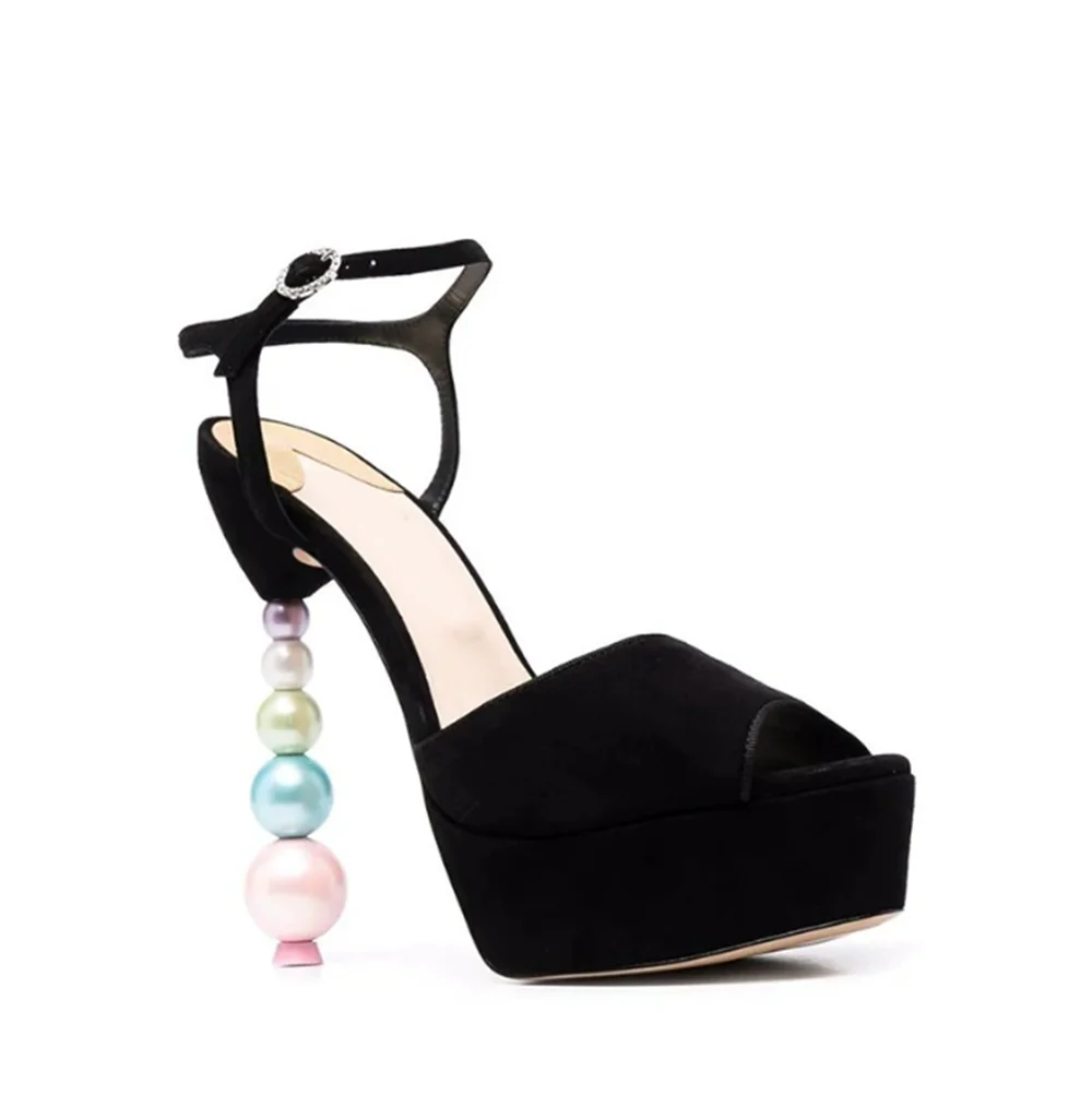 Sweet Pastel Leather Platform Sandals Color Block Beaded Stiletto Heel Ankle Strap Playful Elegant Design Summer Vibrant Style image 4