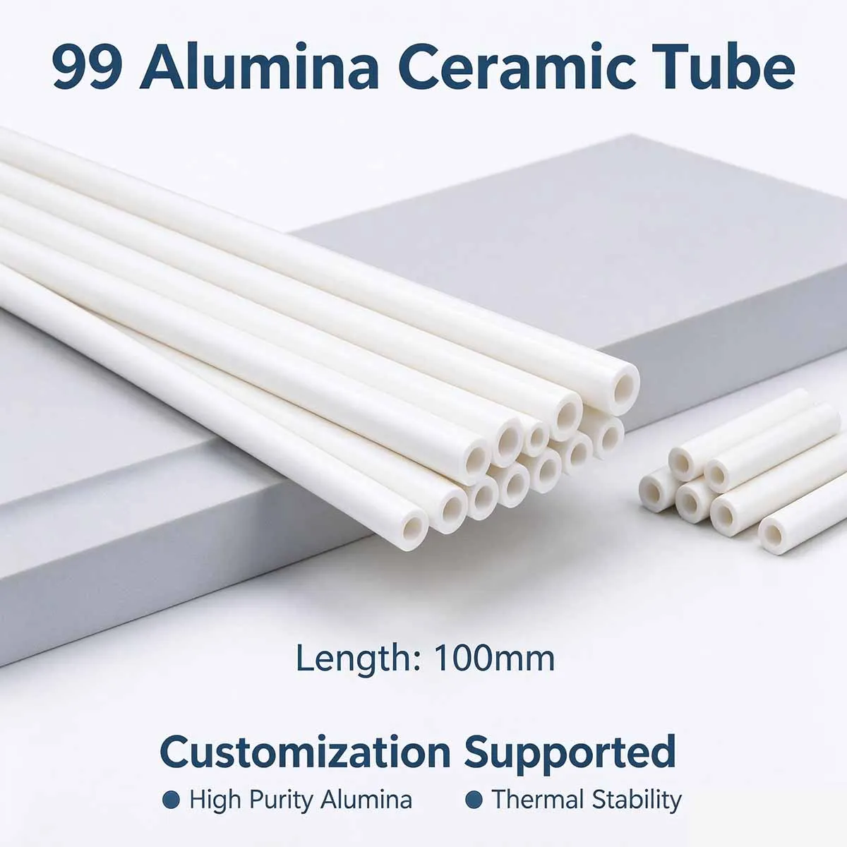 99% Alumina Ceramic Tube, 100mm Length, High Purity 99 Alumina Pipe, Customizable Insulating Ceramic Tube for Industrial Use