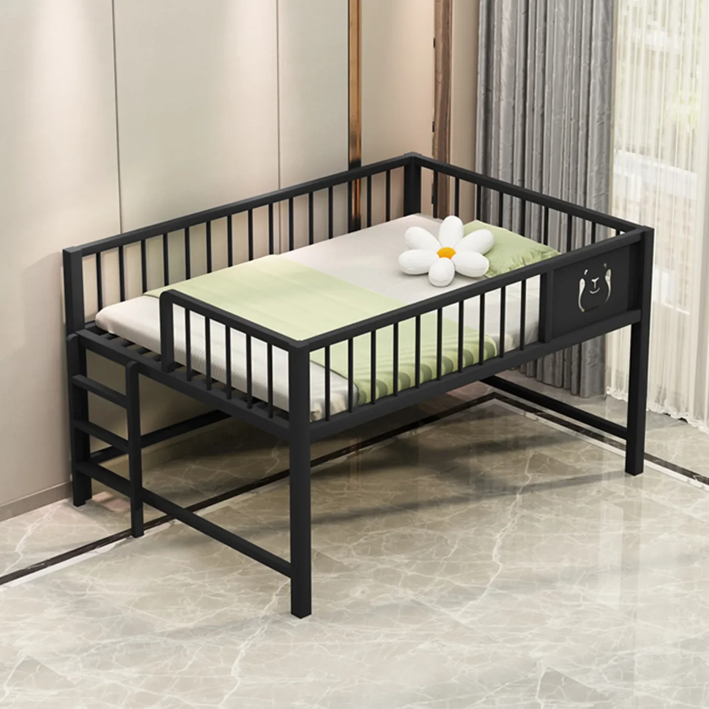 a*-Wrought iron semi-high bed for home children boys and girls combined loft bed small apartment thickened adult suspended.