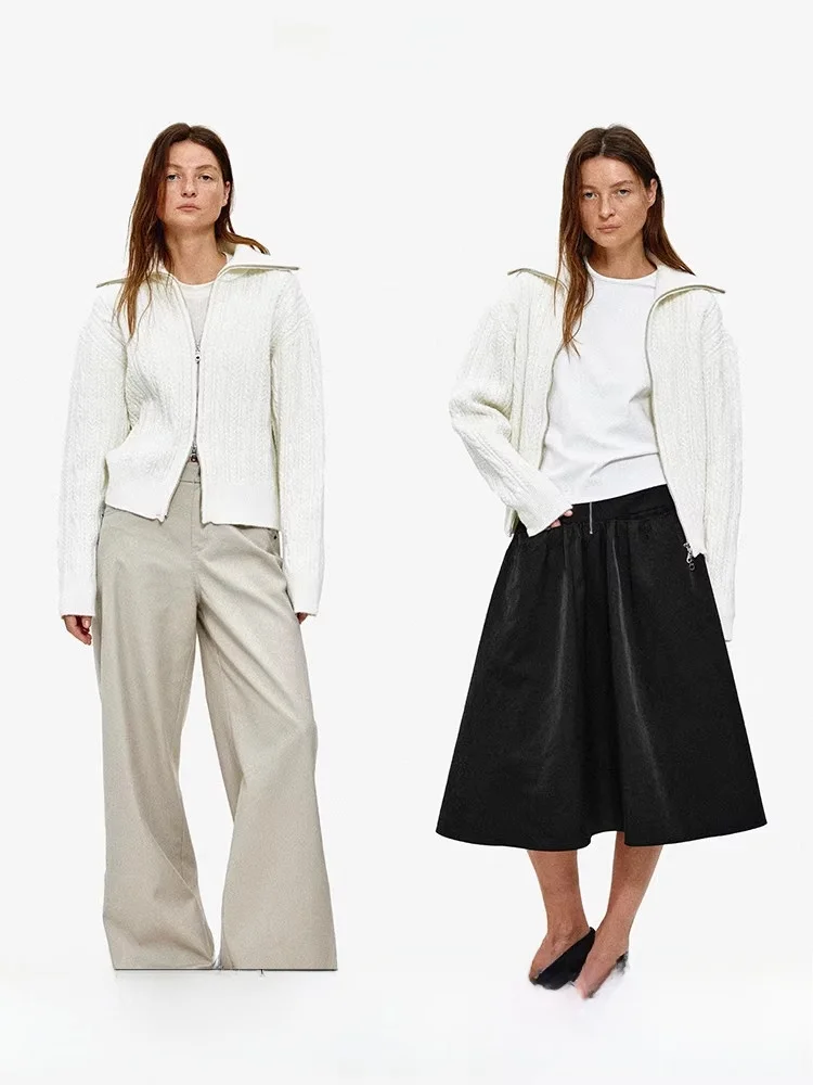 

Age of Ascent Autumn Wheat Color Wool Large Collar Academy High nce Wind Twist Knit Sweater Cardigan Women's Top