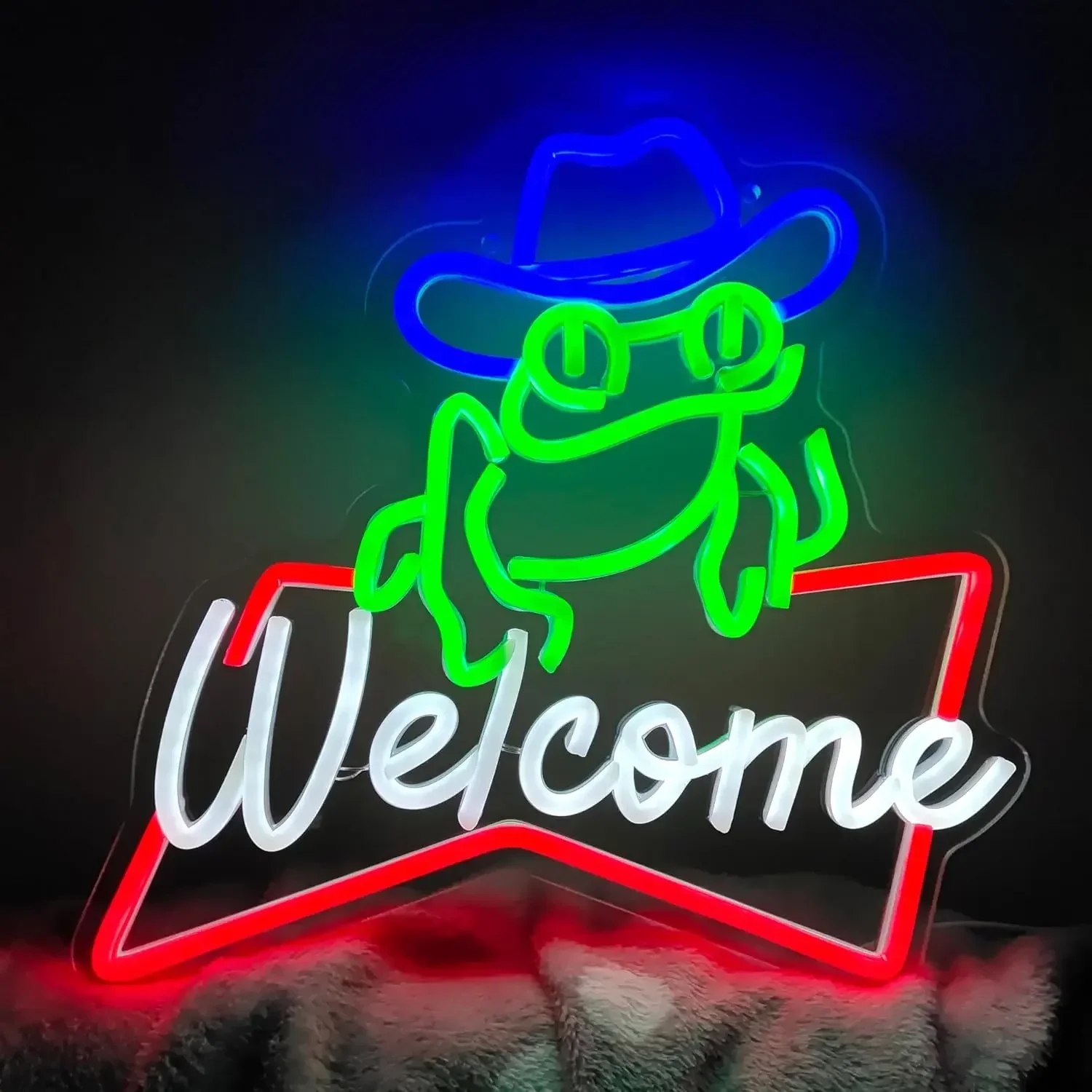 

Frog Cowboy Welcome Neon Signs LED Neon Light Sign Light Up Neon Signs Wall Decor for Man Cave Bar Decor Store Club Bistro