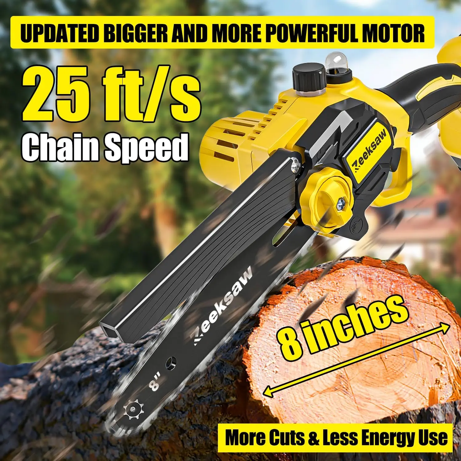 Chainsaw Cordless 8 inch Auto Oiler, Automatic Chain Tension, 21V MAX* Rechargeable Cordless Chainsaw with 2x2.0Ah Battery and C