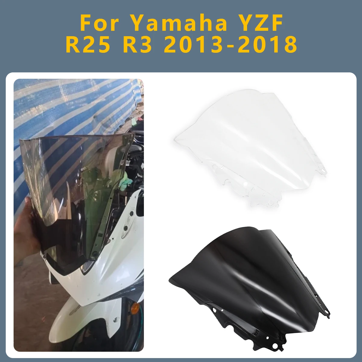 

Motocycle Windshield Windscreen Windshield Double Bubble Deflector Protector Cover For Yamaha YZF R25 R3 YZFR25 YZFR3 2013-2018