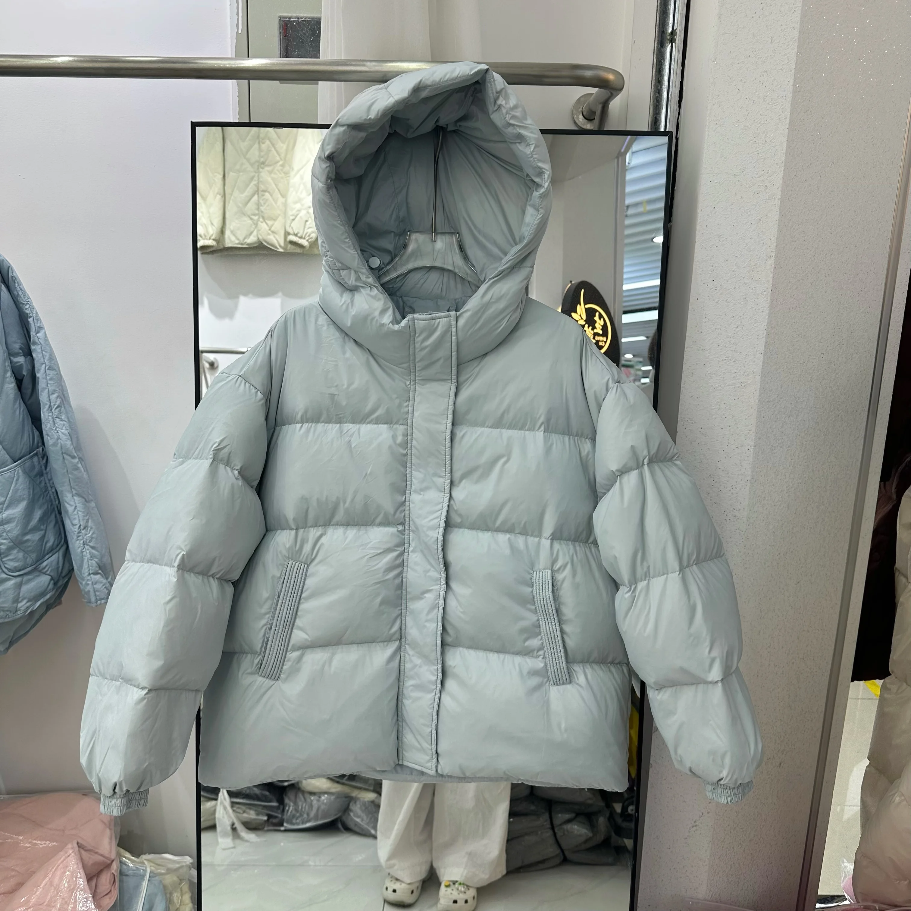 Frauen Winter Kapuze Daunen mantel einfache einfarbige Langarm lose warme Oberbekleidung koreanische warme weibliche Jacke