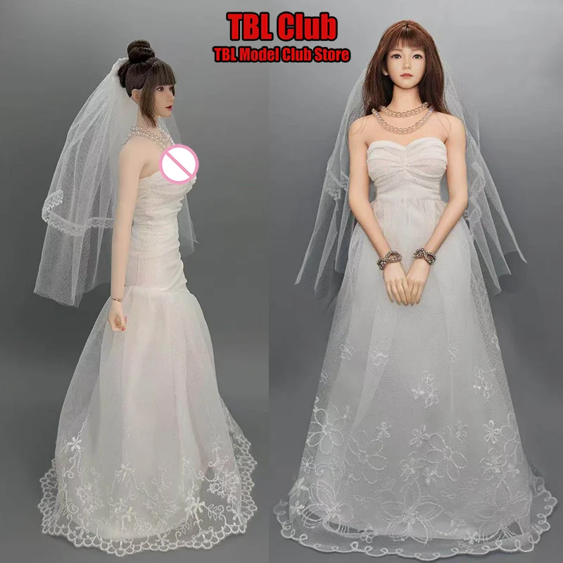 

1/6 Scale Strapless Fluffy Skirt/Fish Tail Wedding Dress‌ With Veil Female Clothes For 12-inch Action Figure Soldier CJG-072