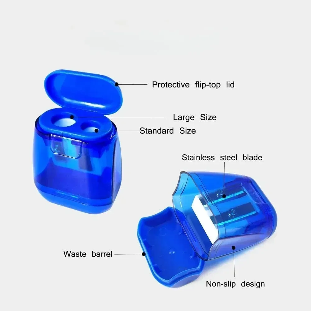鉛筆削り、手動鉛筆削り、4PCSカラーコンパクト二穴鉛筆削り、カバー付き