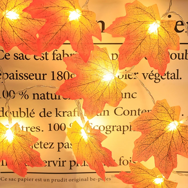 Ghirlanda di foglie d'acero autunnali artificiali solari da 2 m, lucine a led per decorazioni natalizie, feste di ringraziamento, decorazioni fai da te per Halloween