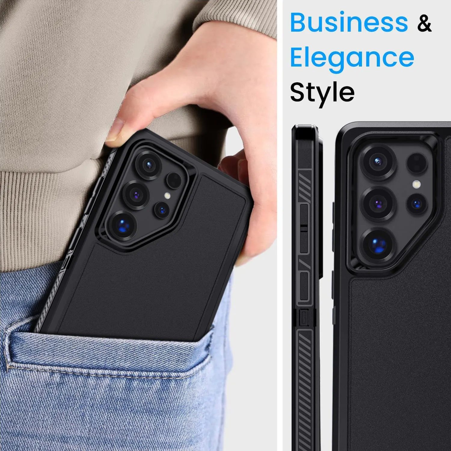 For Samsung Galaxy S22 Ultra 5G/S23 Ultra/S24/S24 Plus/S24 Ultra/S25/S25 Plus/S25 Ultra Case Shockproof Rugged Hard Cover Black