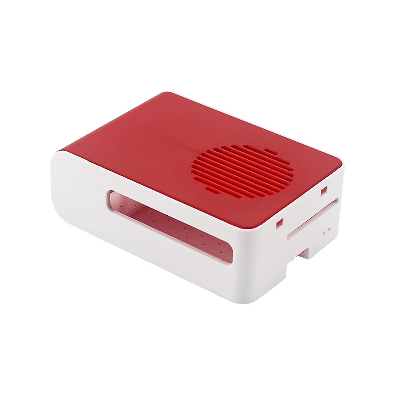 Raspberry pi 4 abs caso, escudo plástico vermelho e branco, suporte 40x40 ventilador de refrigeração com led azul