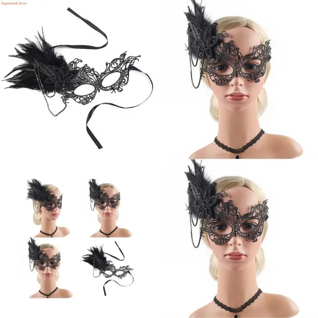 

Q5WE Rhinestones Accented Mask Lace Detailing Halloween Ball Costume Essential