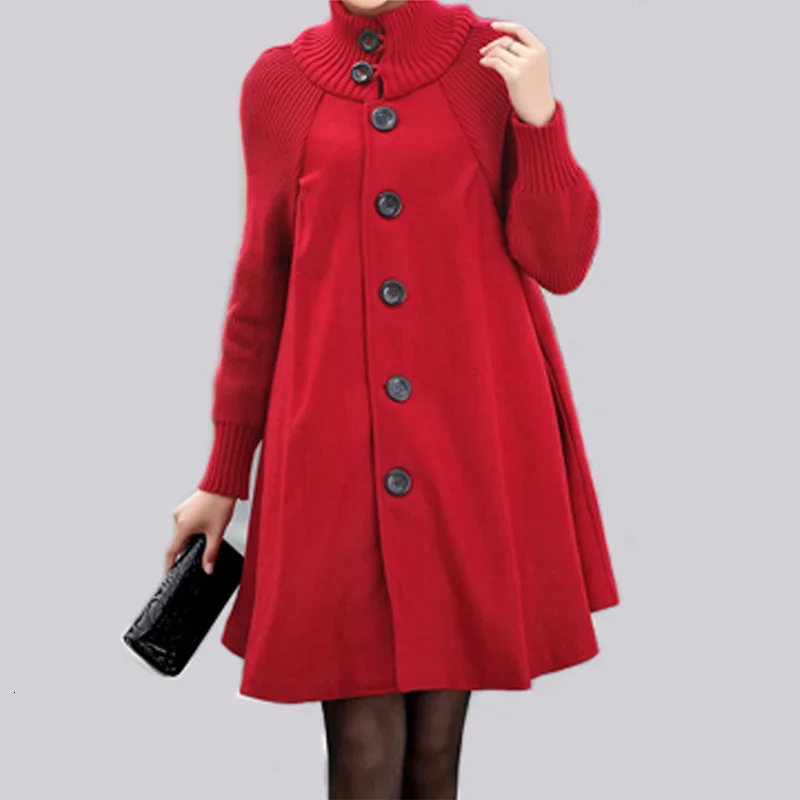 Woolen Trench Coat Women's Autumn Winter Oversized Long Loose Knitting Clothing Mid-length Single Breasted Woolen Coat Cloak