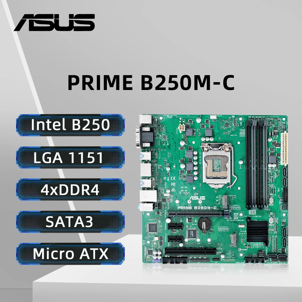 

ASUS PRIME B250M-C материнская плата LGA 1151 поддержка i7 7700k 6700 i5-7600K 6600 i3-7350K CPU DDR4 2400 МГц SATA III NVME M.2 PCle 3,0