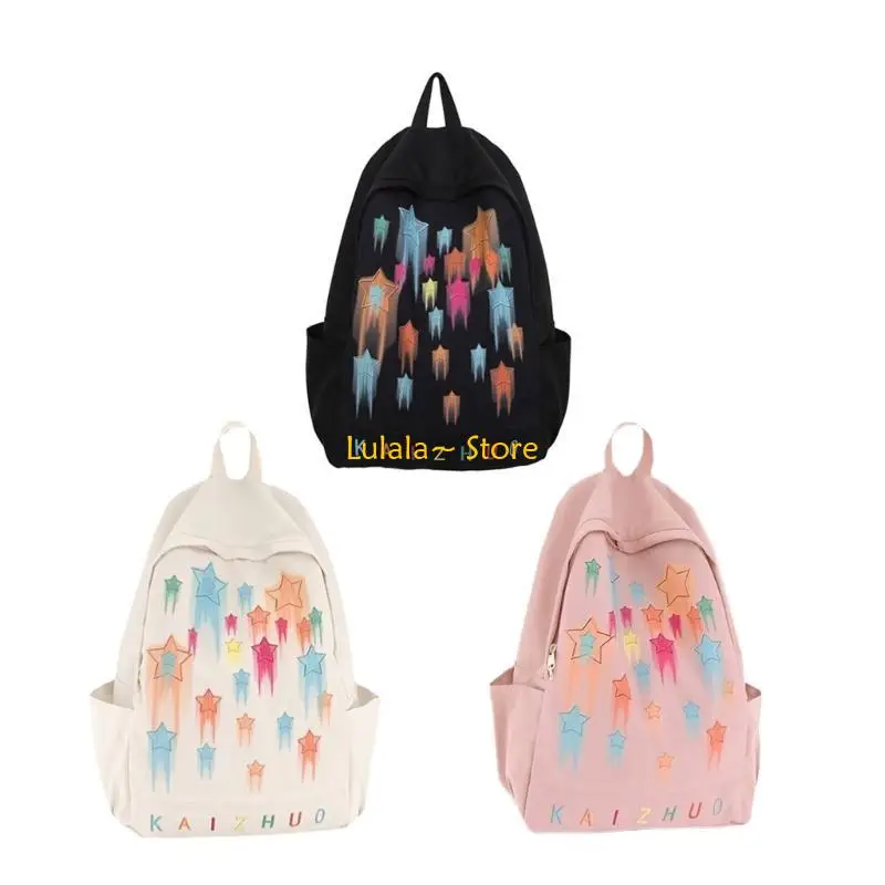 

Y4QA Sturdy Nylon Backpack with Star Print for Students Laptop School Bag Book Bags
