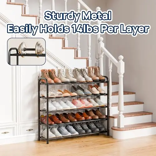 

Sturdy 5-Tier Metal Shoe Organizer — Freestanding, Expandable Width, Holds 20 Pairs, Ideal For Entryway Or Compact Spaces