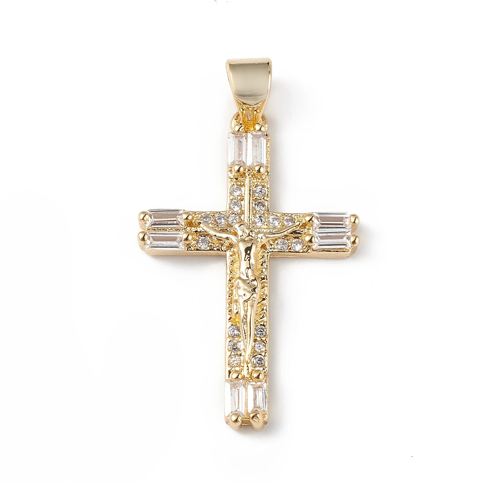 Rack Plating Brass Micro Pave Cubic Zirconia Pendants Crucifix Cross Charm Gold Plated for Making DIY Jewelry Necklace Earring