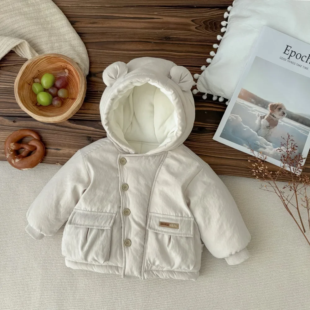 Kids Baby Girls Boys Thicken Fashion Clothing Top Outwear , 2024 Winter New in Toddler Kids Solid Color Jacket 0-3Y