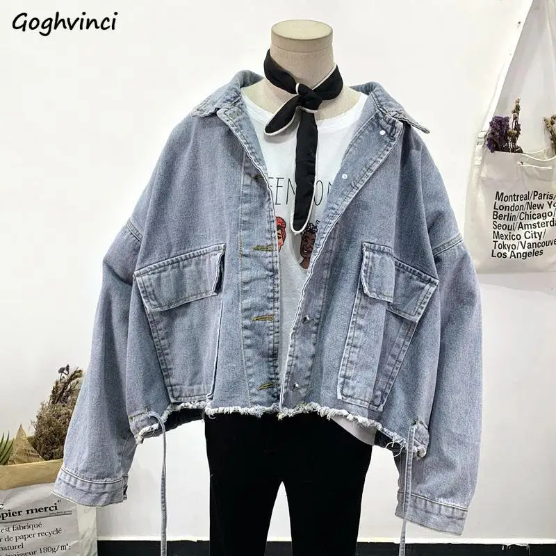 Women Basic Jackets Batwing Sleeve Fur-lined Pockets Denim Harajuku Loose All-match 2XL Ulzzang Womens Outwear Popular Chic New