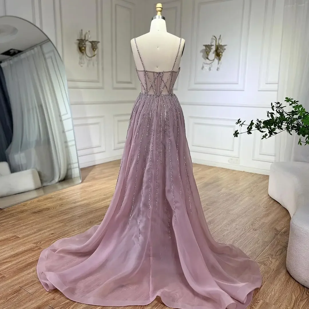 SERENE HILL مخصص 2025 الوردي السباغيتي حزام حورية البحر Overskirt الفاخرة مطرز فساتين السهرة ثوب حفل زفاف GLA72451