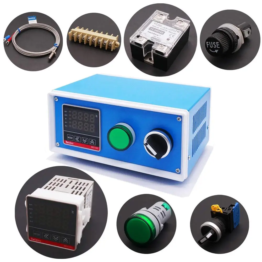 PID Temperature Controller Box with Solid State Relay 1000W 10A 110V PV 4-Digit Display Temp Control SSR-40DA Temperature Sensor