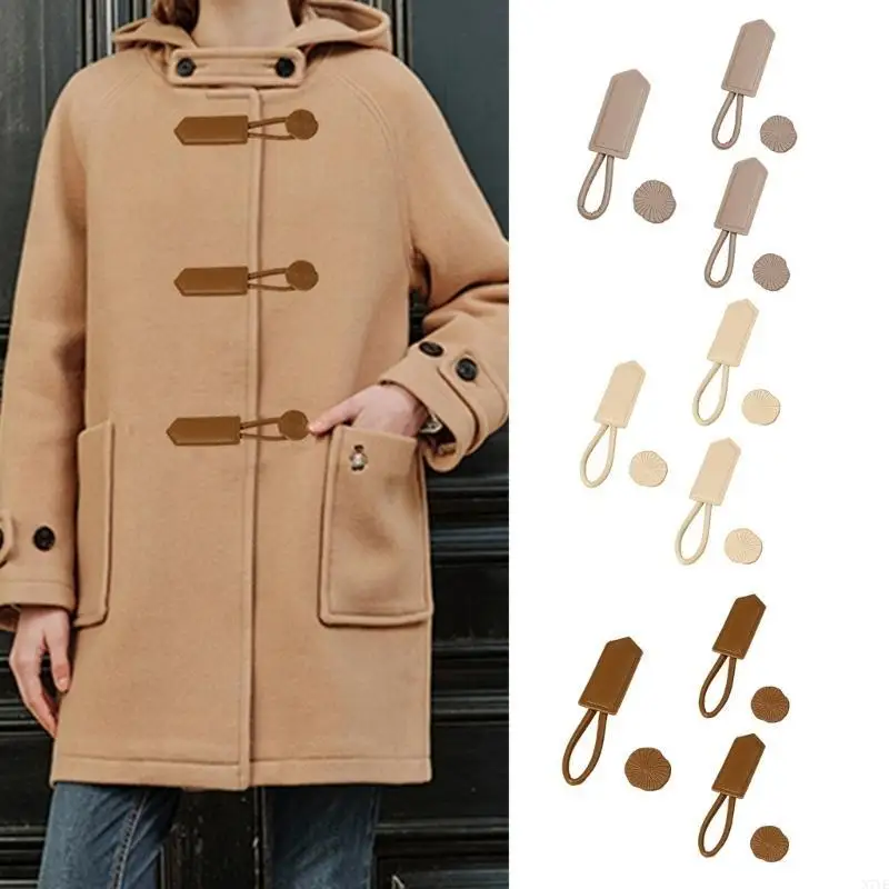 

N7YE 3pcs Fashion PU Leather Horn Buttons Toggles Closure Buckles Decorative Buttons for Fashion Enthusiasts