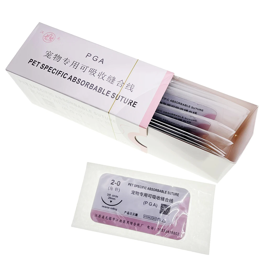 Pet Dog Specific Absorbable Suture PGA 75CM With Needle Corner Angle1-0 2-0 3-0 4-0 Round Pin Teddy Clinic Hospital Supplies