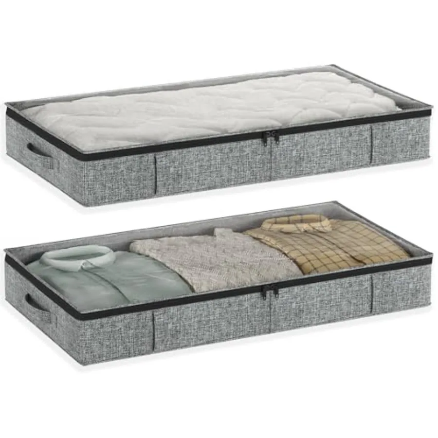 

Gray Low Profile Under Bed Storage Containers 5 inches high 33.8"x 17.7"x 5.1" Sturdy Underbed Shoe Storage Organizer Foldable