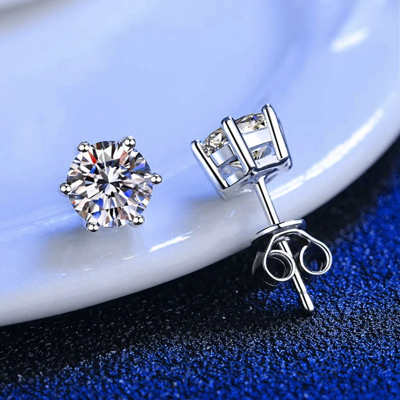 SEMNI 1.0ct--6.0ct Moissanite Diamond Six Claws Stud Earrings for Women 925 Sterling Silver Wedding Birthday Gift